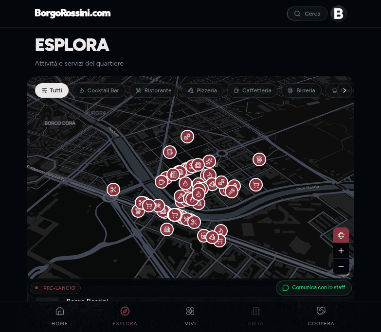 Mappa interattiva del quartiere — Desktop Dark